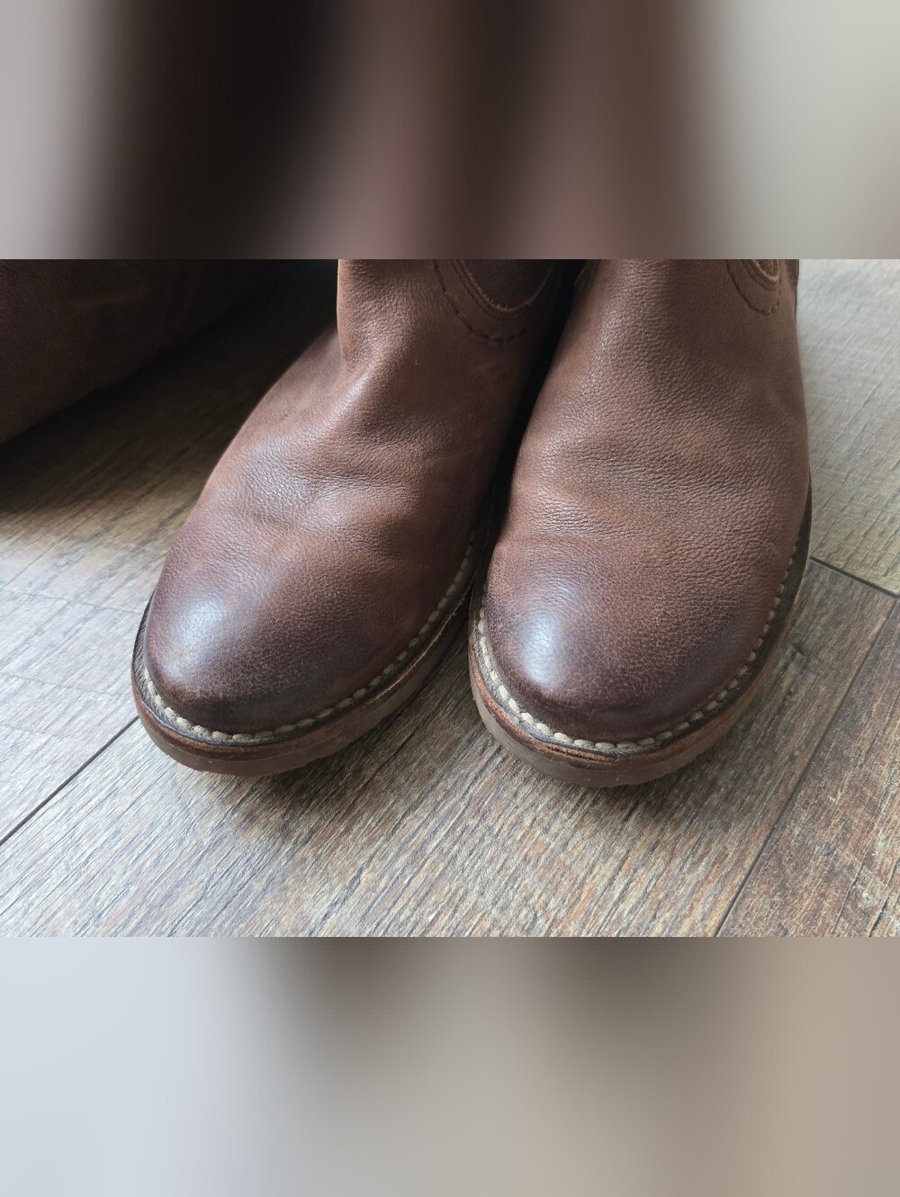 FRYE Celia X Stitch Brown Pebble Leather Tall Pull On Riding Boots Size 7 B - Picture 8 of 12